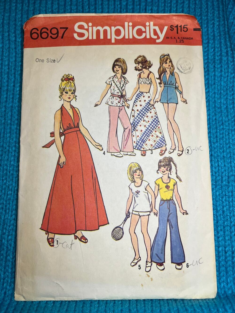Simplicity Pattern 6697 Barbie 11 1/2in doll clothes 1970s dress jumpsuit top